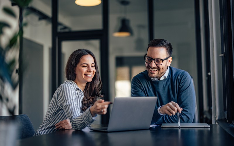 Man and woman collaborating